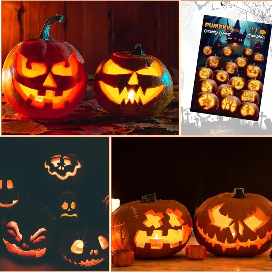 24 Styles Pumpkin Carving Stencils - Halloween Patterns & Templates {4}