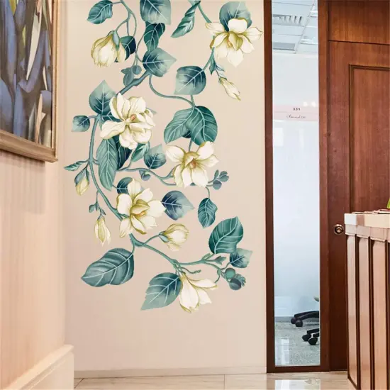 3D Blue Flower Vine White Floral Leaf Art Decor Kids Room Wall Sticker Girls Teens Bedroom Living Room Wall Decals Nursery Rooms Walls Mural Peel Stick Decor {3}