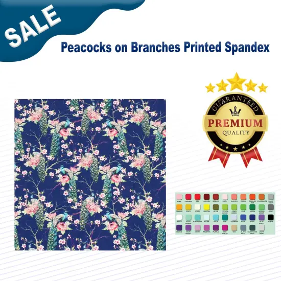 Peacocks on Branches Printed Spandex Fabric {3}