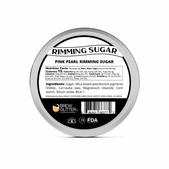 Brew Glitter - Pink Pearl Rimming Sugar (4oz, 1x Bar Tin) Cocktail Garnish for Mixed Drinks & Refreshments {6}
