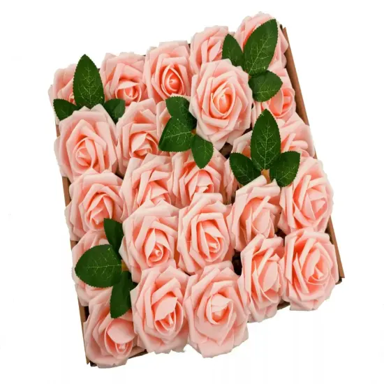 25pcs Artificial Flowers Real Looking Foam Roses Decoration DIY Baby pink {1}