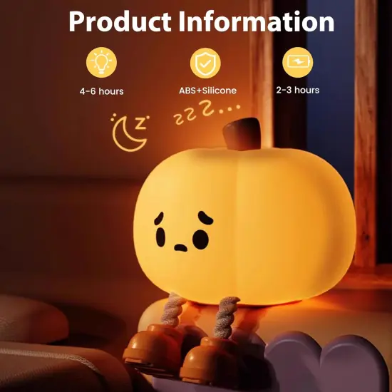 Pumpkin Silicone Night Light: 3-Level Dimmable Brightness {3}