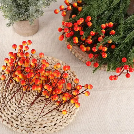 40 Pcs Fall Artificial Berry Stems Branches - Orange {5}