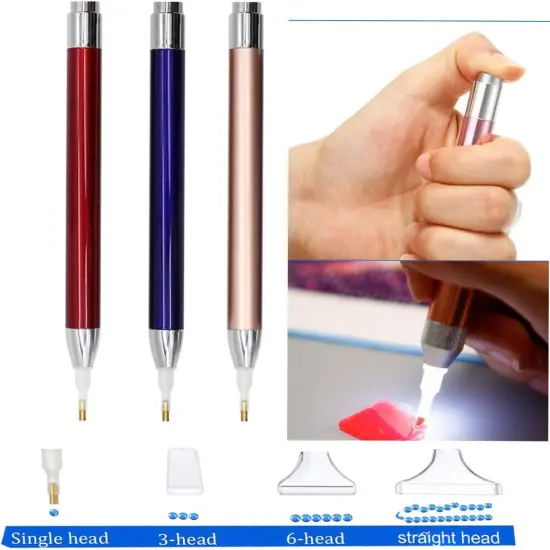 diamond art painting Pen with Light - 3PCS Diamond Dots Painting Tools -Lighting diamond art painting Tools 4 Pen Heads, Storage Bag-Nail Art DIY Decoration Sewing Cross Stitch Accessories {3}
