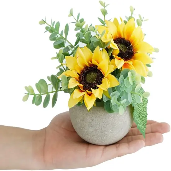 Artificial Flowers Kit with Pot, Combination of Fake Silk Sunflowers and Greenery,Small Plant Potted Decor for Offices,Bookshelf,Bedroom, Living Room,Party,Wedding Decorations&hellip; {2}