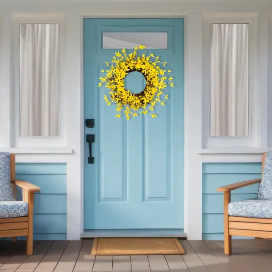 Northlight Forsythia and Grapevine Artificial Floral Wreath - Yellow - 24" {4}