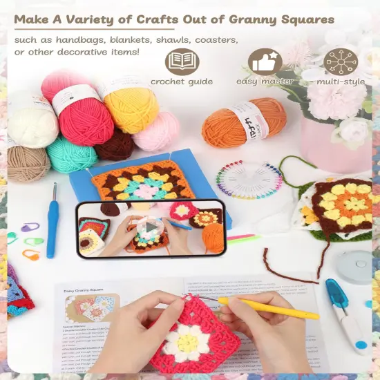 Granny Square Blanket & Bags Crochet Kit Kit {5}