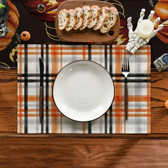 Set of 4 Orange and Black Buffalo Plaid Fall Placemats - 12x18 Inch {2}