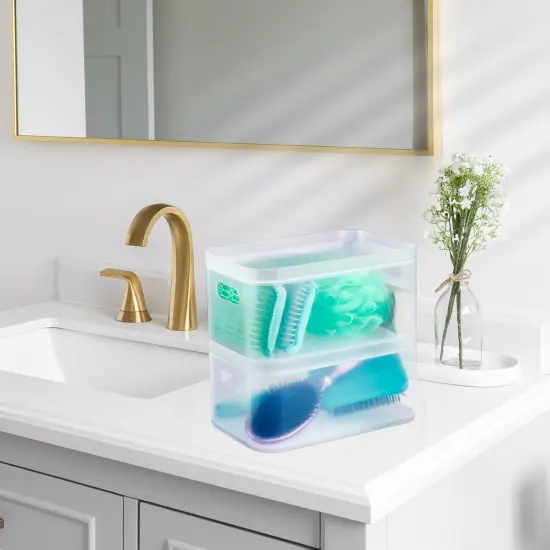 Sorbus Stackable Plastic Frosted Organizer Bins (2 Pack) - Perfect for storing items maintaining space neat and decluttered {2}