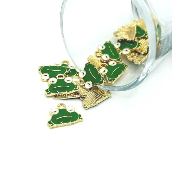 1, 4, 20 or 50 Pieces: Green Grumpy Frog Charms {1}