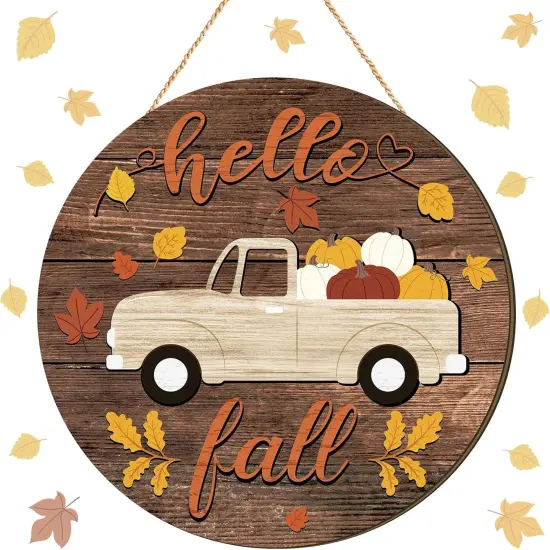 Hello Fall Wood Sign - Truck {1}