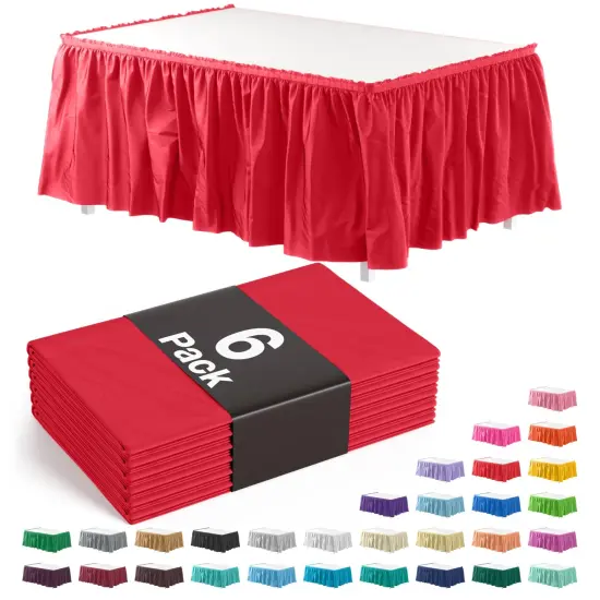 Ruffle Disposable Table Skirt 14 Ft Long Pleated Table Skirts with Adhesive Strip &ndash; Fits 6ft+ Rectangle or Round Tables &ndash; Ideal for Birthday Parties, Gender Reveal, Baby Showers & Event Decorations 6 pack by Exquisite Red {1}