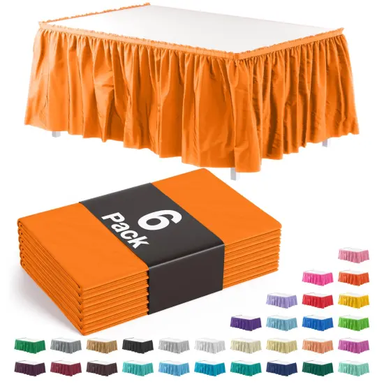 Ruffle Disposable Table Skirt 14 Ft Long Pleated Table Skirts with Adhesive Strip &ndash; Fits 6ft+ Rectangle or Round Tables &ndash; Ideal for Birthday Parties, Gender Reveal, Baby Showers & Event Decorations 6 pack by Exquisite Orange {1}
