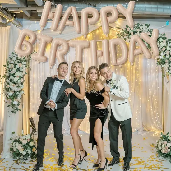 Nude Happy Birthday Balloon Banner Beige {4}