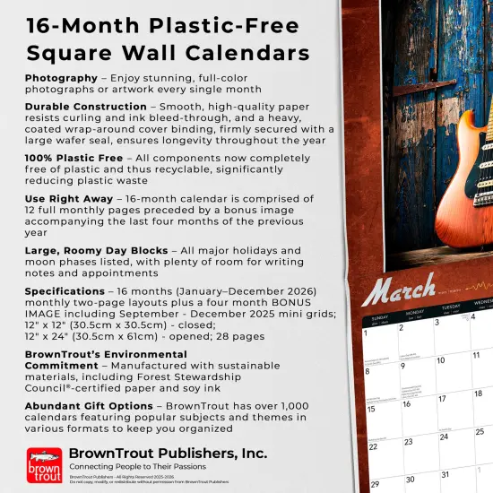 Electric Guitars | 2026 12 x 24 Inch (Hanging) Monthly Square Wall Calendar | Foil Stamped Cover | Plastic-Free {6}