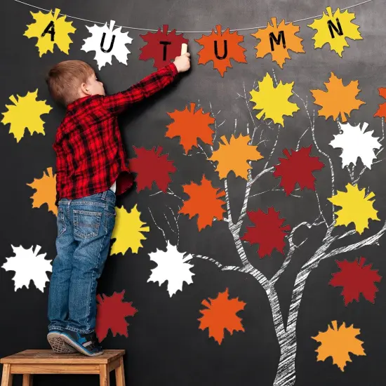 45Pcs Fall Leaf Cutouts Maple Leaves -Orange,red,white,yellow {2}