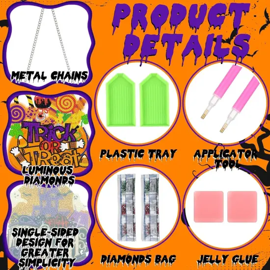 6 Pcs Halloween Diamond Art Painting Kits Hanging Sign Set {2}