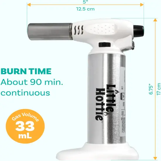 Little Hottie Kitchen Butane Torch &ndash; Power Bolt Silver, 6.75" Freestanding Torch with Adjustable 2500&deg;F Flame, Lightweight, Refillable (Butane Gas Not Included) {2}