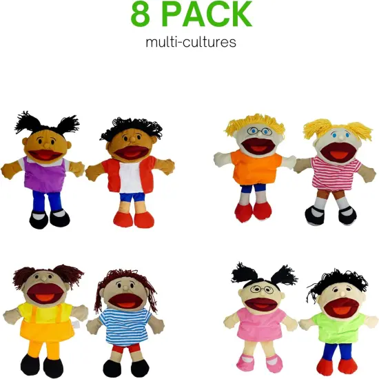 4E&rsquo;s Novelty 8 Pack Multicultural Hand Puppets for Kids with Movable Mouth&mdash;Soft Plush for Puppet Show Theater {4}