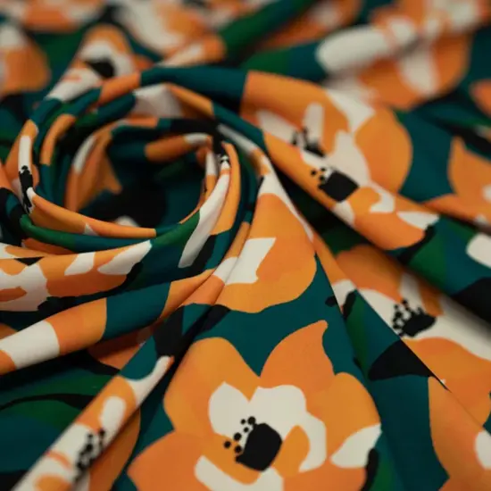 Abstract Painted Lilies Printed Spandex Fabric Multicolor {3}