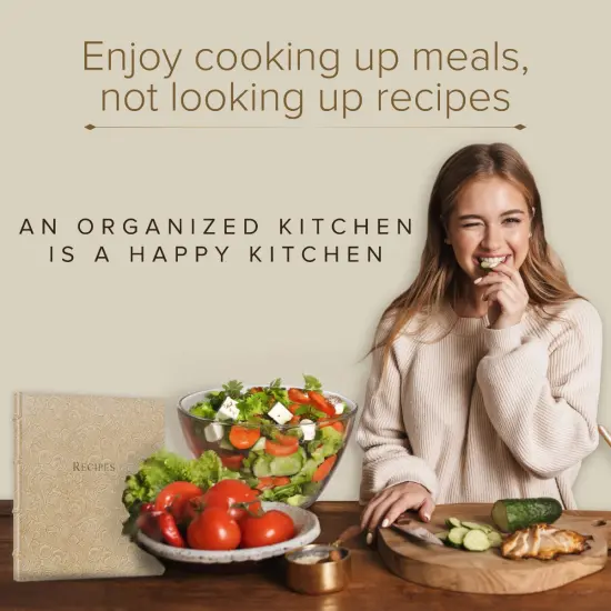 Gallery Leather Recipe book to write your own recipes - 3 Ring Recipe Binder With Protective Plastic Sleeves, Blank Cards, 25 Pocket Pages and Ivory Cards, Refillable - 9.25 x 8 " Frprt Met Purple {5}