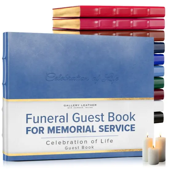 Gallery Leather Guest Book Funeral, Celebration of Life, Memorial, 192 Lined Pages, Bonded Leather, Hardcover Acadia Hydrangea {1}
