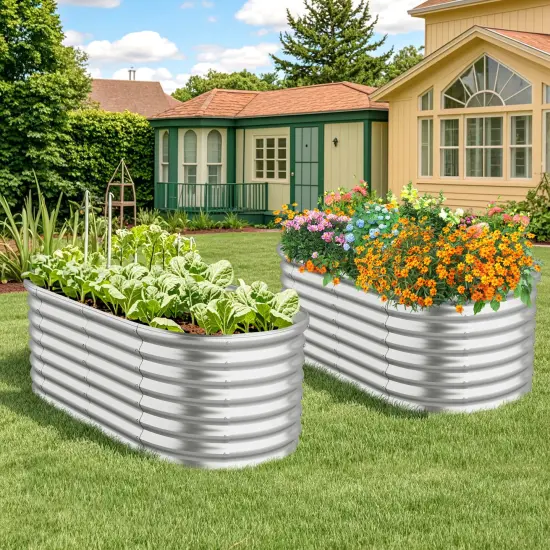 Costway 2 PCS Raised Garden Bed Kit Planter Raised Garden Boxes Outdoor 65" x 32" x 24" Gray/Silver {4}