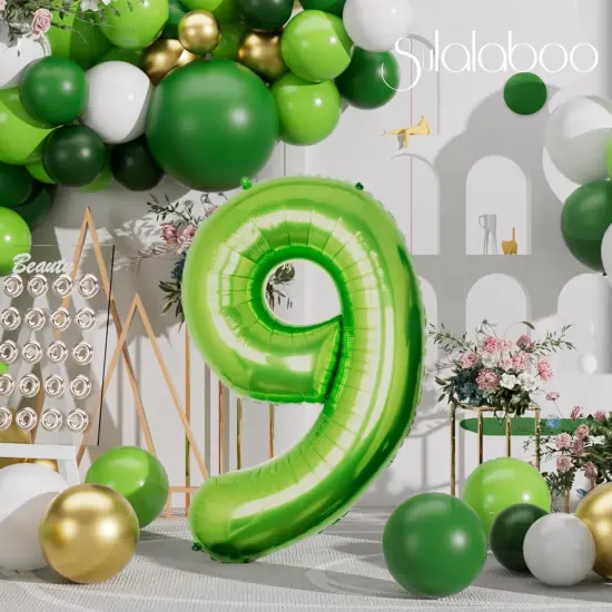 Helium Number Balloons 0-9 Lime Giant Digital 9th Foil(Lime Green) {5}