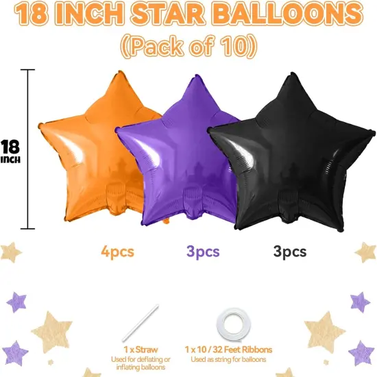 10PCS Halloween Foil Stars Shape Balloon - 18 Inch (Purple Black Orange) {2}