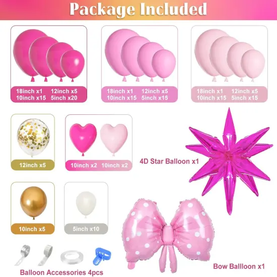 144 Pcs Princess Pink Balloon Garland Arch Kit (Makeup) {2}