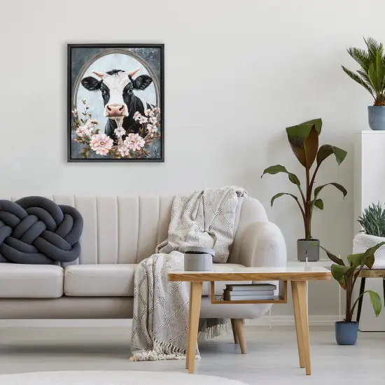 Stupell Industries Flower Horned Cow Portrait Floating Frame, design by Petal Prints Design {8}