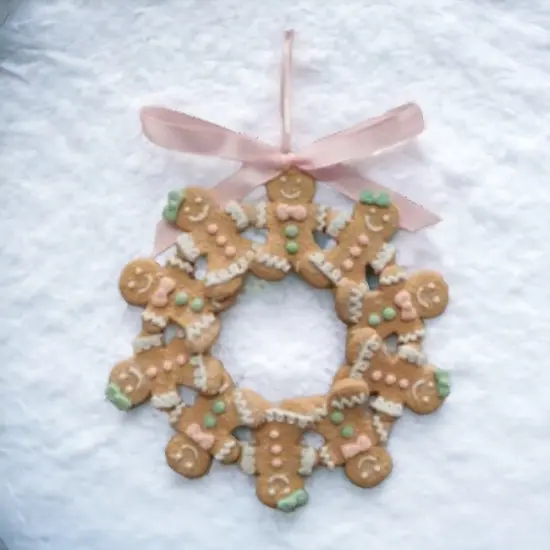 5.3” Pastel Color Hanging Gingerbread Wreath Ornament -Festive Christmas Décor {2}