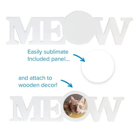 Sublimation Pet Product White Coated Wood Word Blocks D&eacute;cor for Mantle&ndash; Sublimation Ready with 3.74&rdquo; Plate- Meow {2}