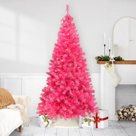 Northlight Pre-Lit Artificial Tinsel Christmas Tree - 7' - Pink - Clear Lights {1}
