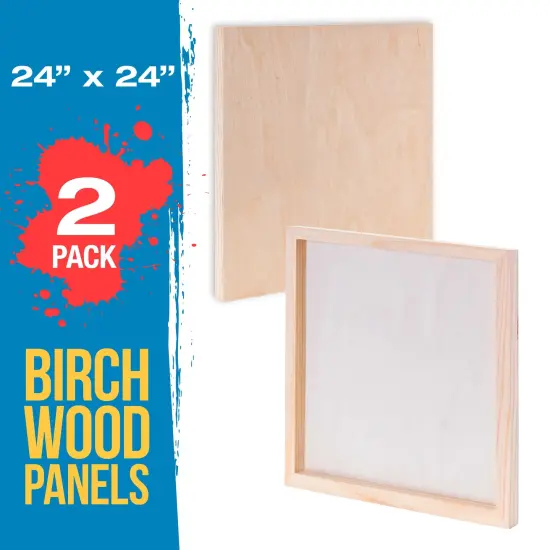 Unfinished Cradled Wood Panels for Painting, 2 Pack of 24x24 inch - Studio Birch Wooden Canvas Boards 3/4" Deep - Mixed-Media Craft, Acrylic, Oil, Encaustic, Paint Pouring Panel Board {2}