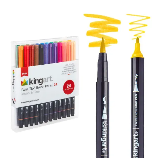 KINGART® PRO Twin-Tip™ 445 Series Brush Pen Art Markers, Set of 24 Unique & Vivid Colors {1}