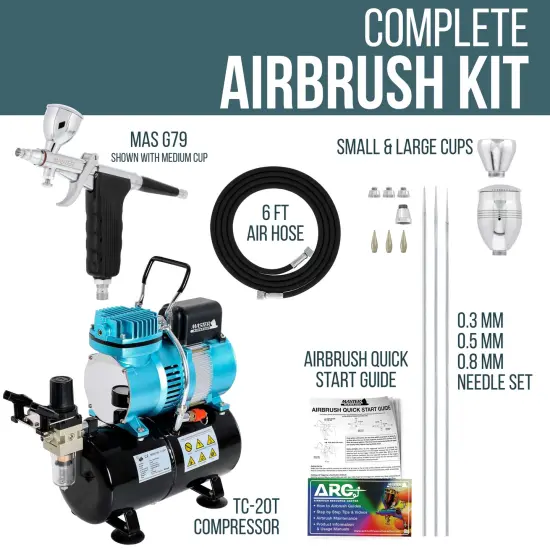 HI-FLOW Precision Pistol Trigger Fixed Dual-Action Gravity Feed Airbrush with High Performance Airbrush Air Compressor with Air Storage Tank {2}