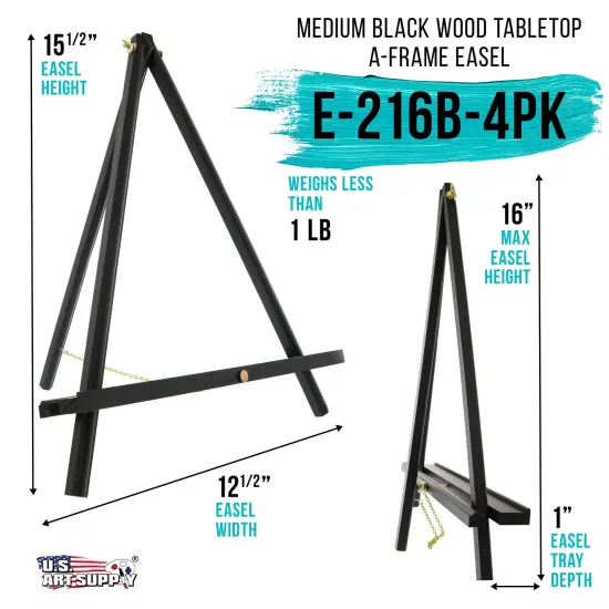 16" Black Wood Tabletop Easel (4 Pack) - Adjustable A-Frame Canvas Stand for Painting Party & Signs - Table Top Easel for Painting, Canvas Holder, Crafts, Photos, Pictures {2}