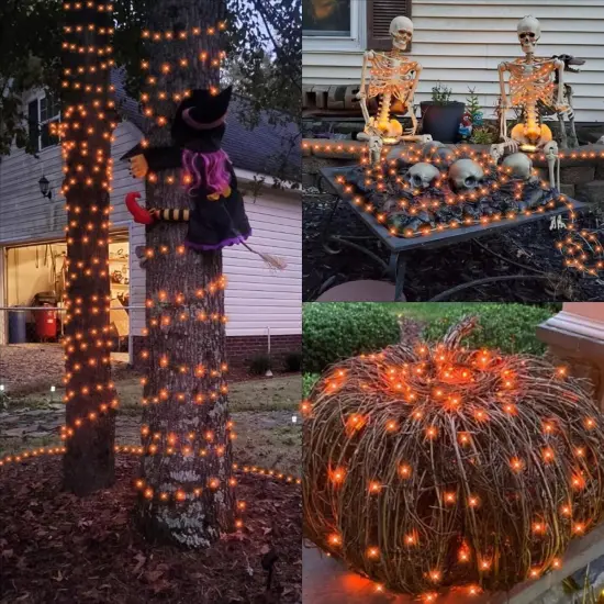 2 Pack Each 66ft 200 LED Orange Solar Halloween Lights Outdoor Waterproof {3}