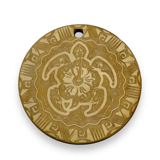 Ornament - Tribal Turtle - Raw Wood 3x3in {1}