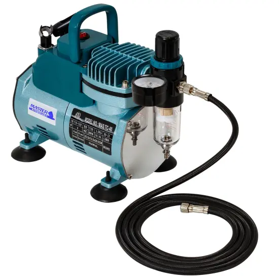 TC-40 - Cool Runner Professional High Performance Single-Piston Airbrush Air Compressor with 2 Holders, Regulator, Gauge, Water Trap Filter & Air Hose {1}