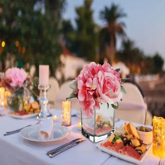 Artificial Flowers in Vase Fake Silk Hydrangea Rose Flower Arrangement Faux Potted Flowers for Indoor Home Bathroom Office Table Shelf Decor, Pink {3}