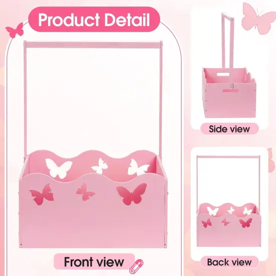 Wooden Crate for Baby Shower Storage Crate Basket with Handle Baby Registry Hamper Pregnancy Gift for New Parent(Pink,Butterfly) {2}