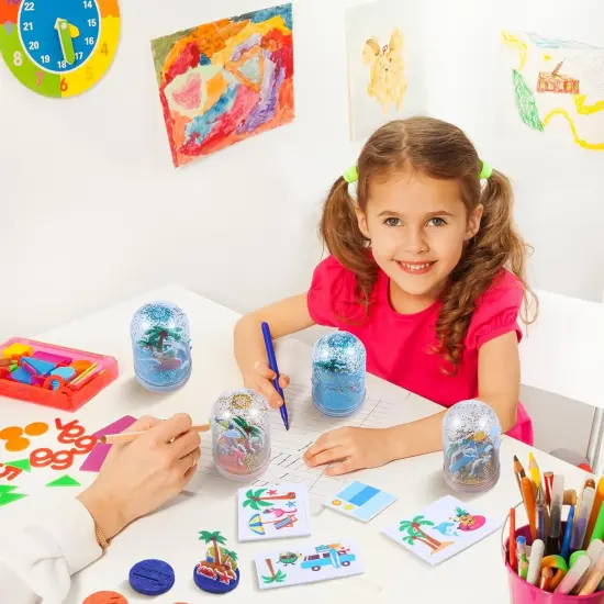 12 Set Summer Snow Globe Craft Kit for Kids Make Your Own Snowball Summer Bunny Umbrella Bee Glitter Plastic DIY Snow Globe {2}