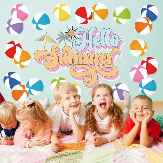 45Pcs Summer Cutouts Colorful Beach Ball Paper Cut-Outs 9 Colors Pool Ball Bulletin Board Decor with 100Pcs Glue Points for DIY Art Craft Wall Home Party {3}