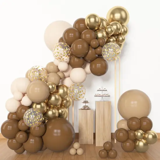153pcs Brown Balloon Garland Arch Kit, Different Sizes 18 12 10 5 inch Brown Nude Latex Metallic Confetti Gold Balloons for Neutral Bear Baby Shower Safari Birthday Party Decorations Supplies {3}
