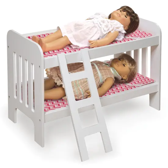 Badger Basket Doll Bunk Bed with Bedding and Ladder - White/Pink/Chevron {5}