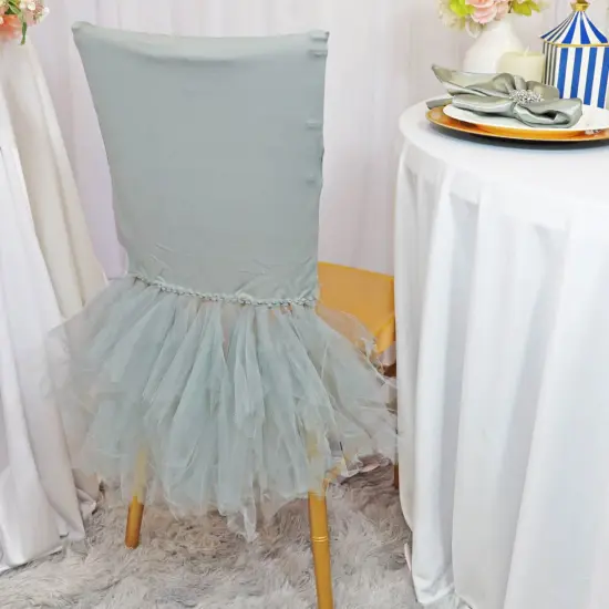 1 Piece Silver Ballerina Spandex Chiavari Chair Cover Sleek Stretch Fit with Flowing Skirt {2}