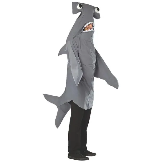 Hammerhead Shark Adult Costume One Piece Body Mouth Face Shows Through {1}