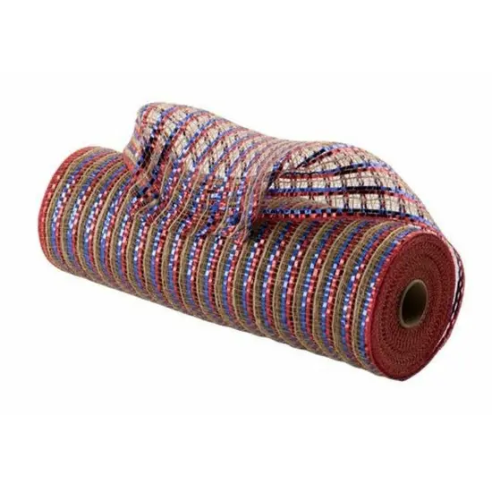 10" All Foil Thin Stripes Mesh Ribbon: Red, Natural, Blue (10 Yards) {1}